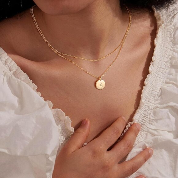 Unique Layered Adjustable Necklace - Engraved Coin Gift for Special Occasions - Picture 2 of 6